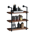 Homcom 3 Tier Industrial Pipe Shelves, Floating Wall Mounted Bookshelf, Metal Frame Display Rack For Living Room Or Bedroom, Rustic Brown Brown Mdf