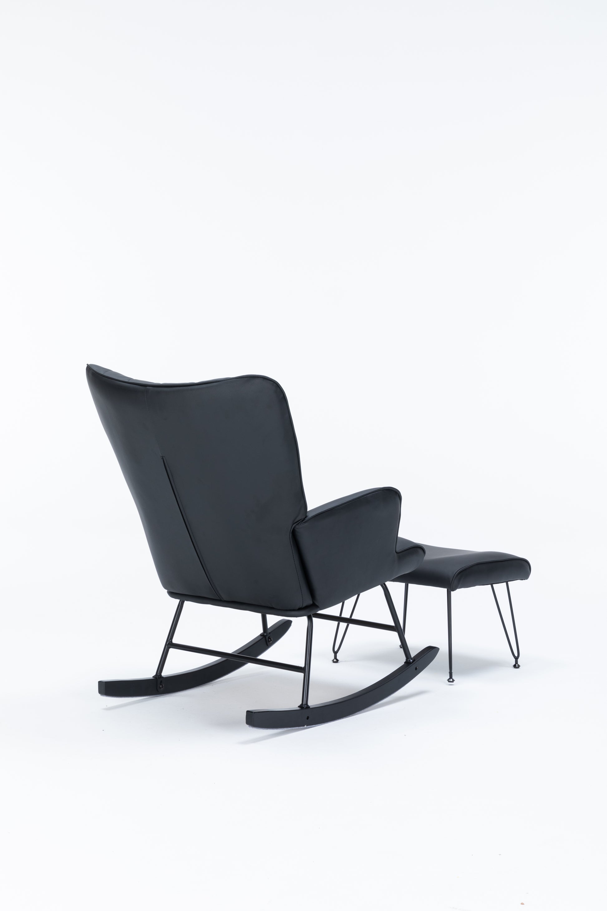 Rocking Chair, Glider Chair,Rocking Accent Chair With Lumbar Pillow And Ottoman For Nursery Living Room Bedroom Black Pu