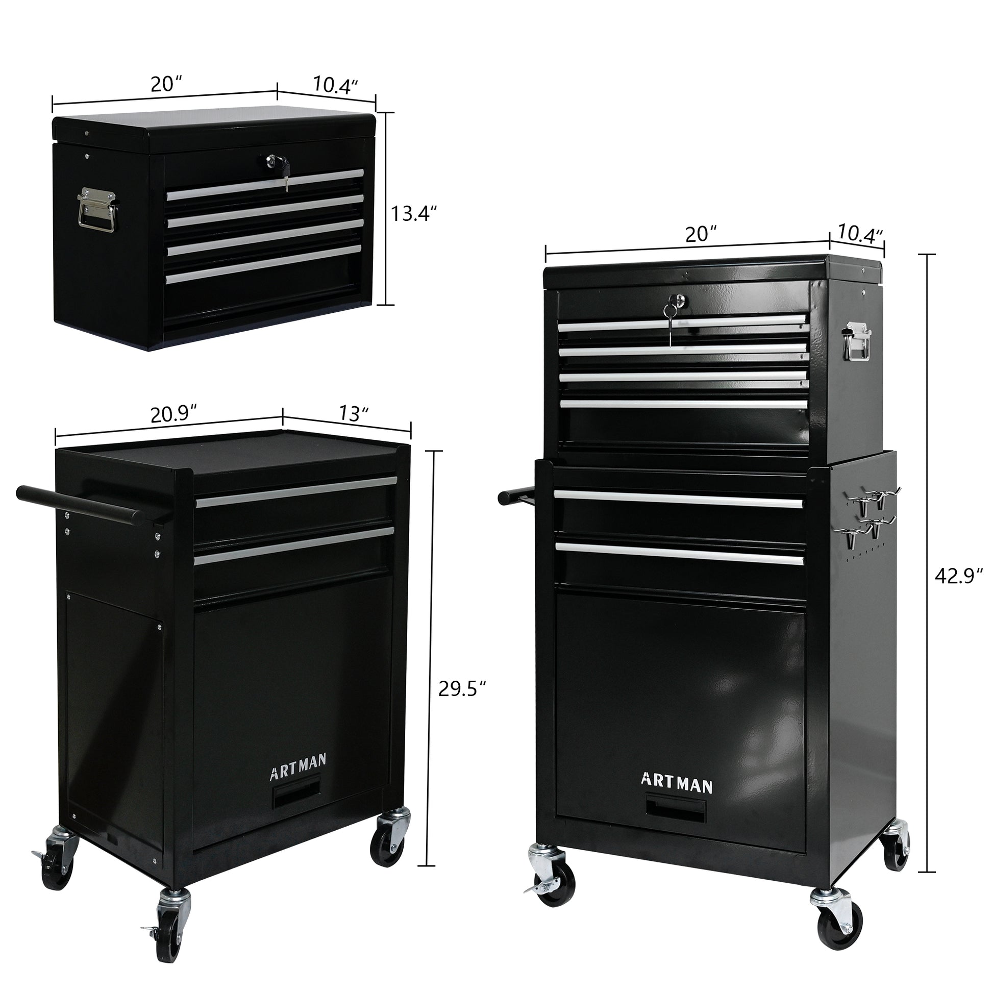 High Capacity Rolling Tool Chest With Wheels And Drawers, 6 Drawer Tool Storage Cabinet Black Black Steel
