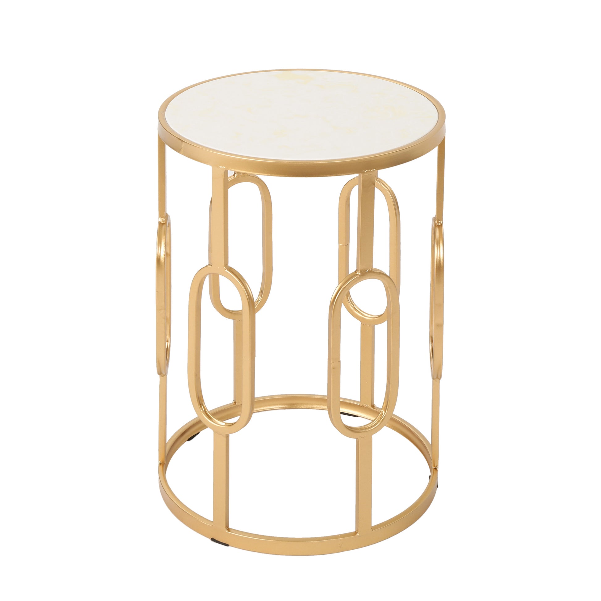 Drexel 16" Side Table White Gold Metal Stone