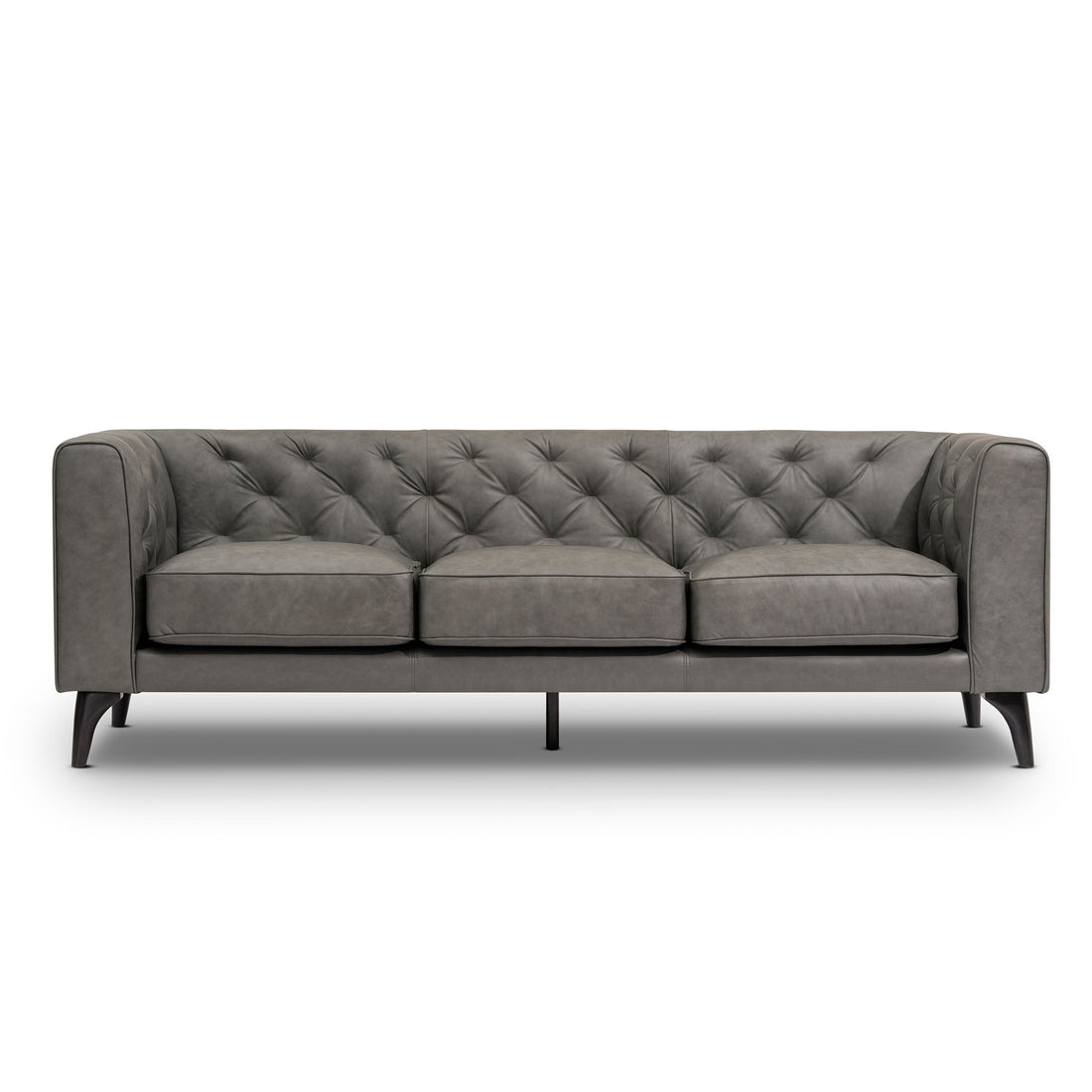 92.52 Inch Genuine Leather Couch 3 Seater Sofa With Tufted Back,Grain Leather Couch With Feather,Down Topper On Seating Surfaces Sofa For Living Room, Comfy Sofa Couch With Extra Deep Seats,Graphite Natural Graphite Genuine Leather 3 Seat