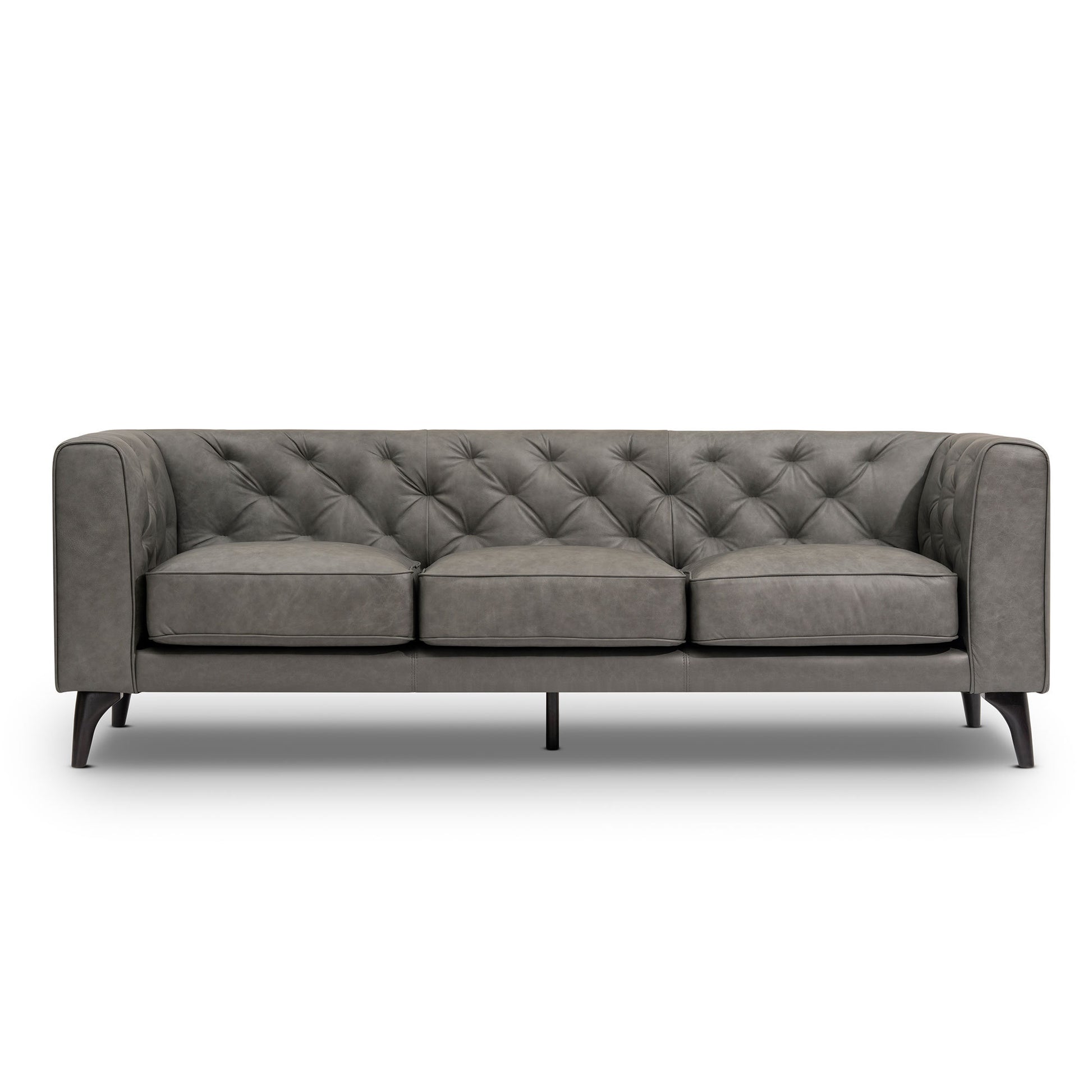92.52 Inch Genuine Leather Couch 3 Seater Sofa With Tufted Back,Grain Leather Couch With Feather,Down Topper On Seating Surfaces Sofa For Living Room, Comfy Sofa Couch With Extra Deep Seats,Graphite Natural Graphite Genuine Leather 3 Seat