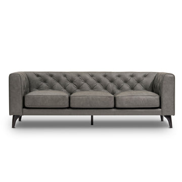 92.52 Inch Genuine Leather Couch 3 Seater Sofa With Tufted Back,Grain Leather Couch With Feather,Down Topper On Seating Surfaces Sofa For Living Room, Comfy Sofa Couch With Extra Deep Seats,Graphite Natural Graphite Genuine Leather 3 Seat