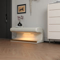 Entryway Bench Leather Upholstered Ottoman With Led Sensor Light For Living Room ,Bedroom,End Of Bed Beige Leather