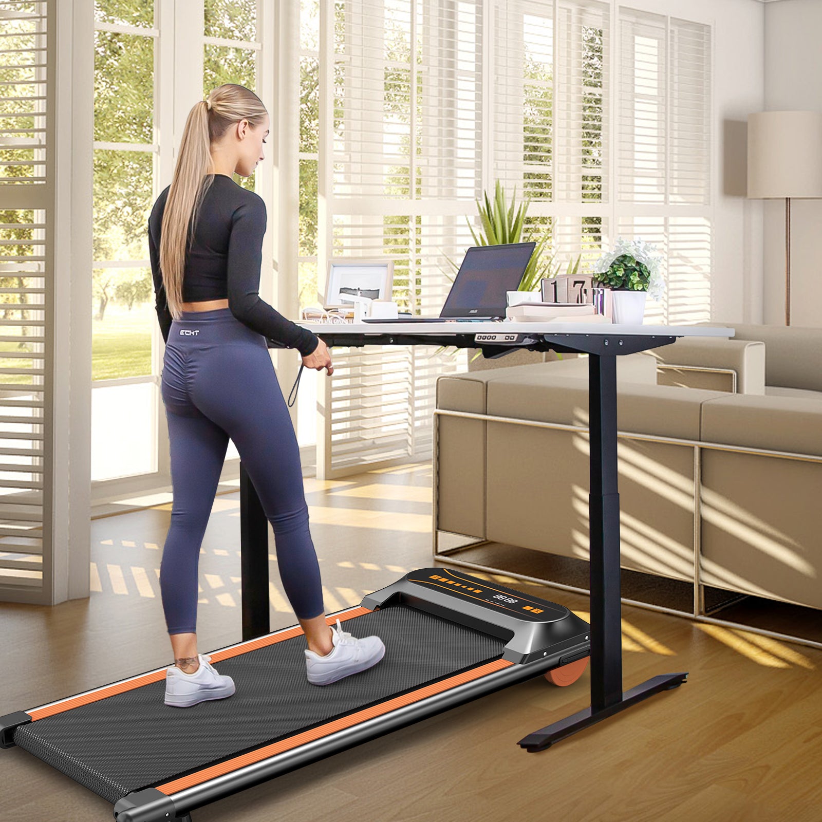 Walking Pad Running Machine Walking Machine For Home Under Desk Treadmill With Led Display And 12 Preset Programs 2.25Hp Portable Treadmill Jogging Machine For Office Small Space Black Orange Steel