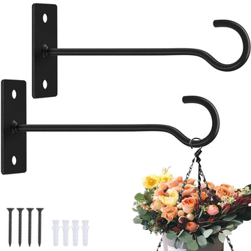 Plant Hooks 2Pack Hanging Plant Bracket 6Inch Metal Plant Hanger Decorative Plant Hook For Bird Feeders, Planters, Lanterns, Wind Chimes, Outdoor Black Metal