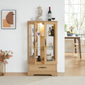 Glass Cabinet Lighted Glass Cabinet Curio Display Cabinet With Adjustable Glass Shelves 2 Doors And 1 Drawer Cabinet Bulb Included Oak Oak Mdf Glass