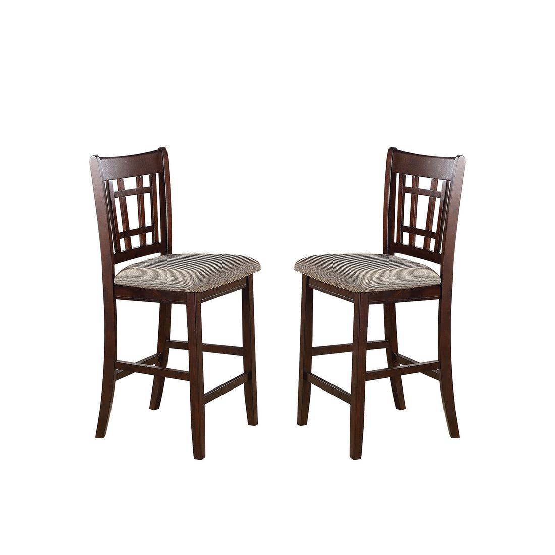 Neena Height Chair With Beige Upholstered Seat, Set Of 2, Brown Solid Brown Dining Room Solid Wood