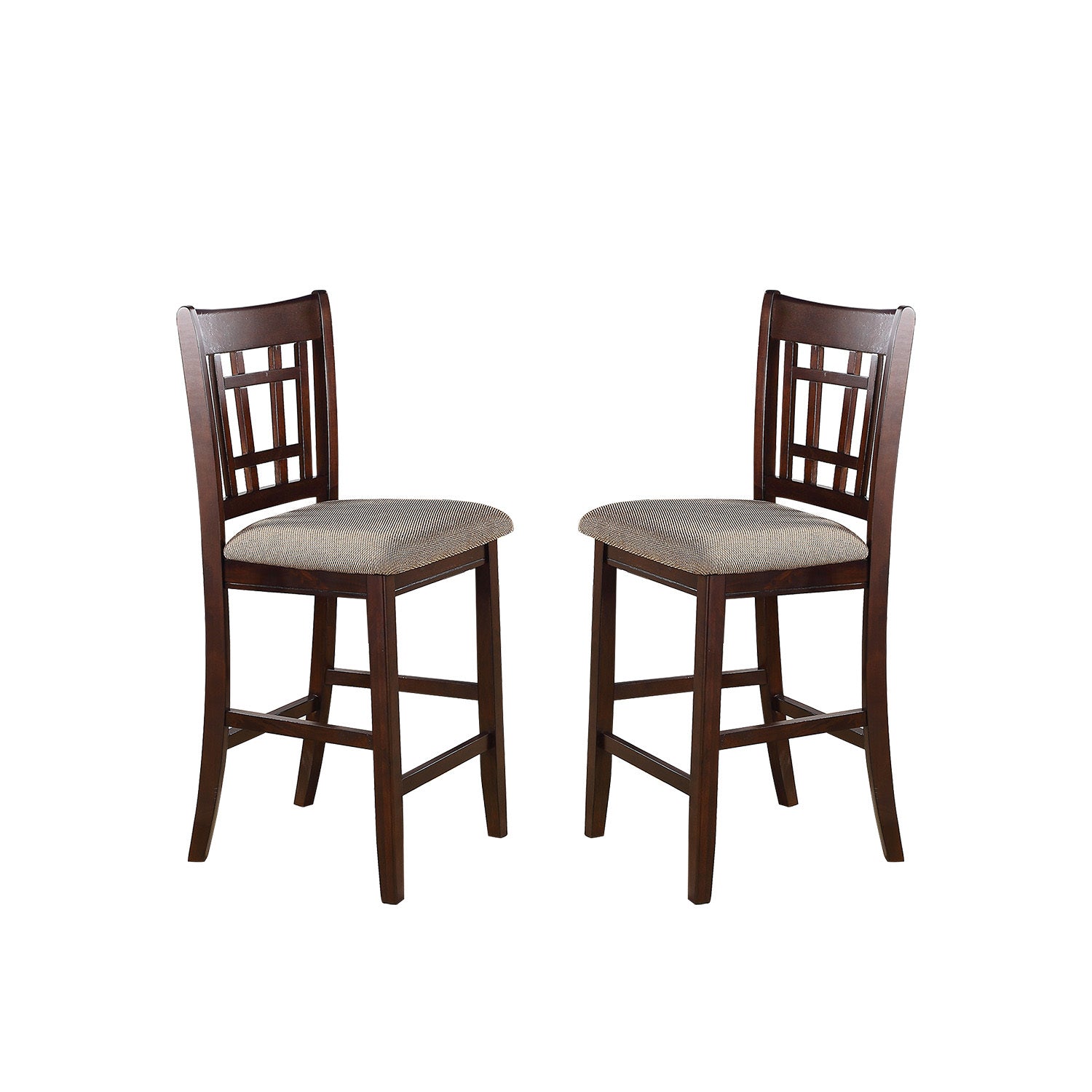 Neena Height Chair With Beige Upholstered Seat, Set Of 2, Brown Solid Brown Dining Room Solid Wood