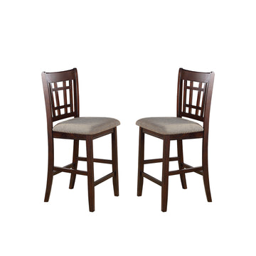 Neena Height Chair With Beige Upholstered Seat, Set Of 2, Brown Solid Brown Dining Room Solid Wood