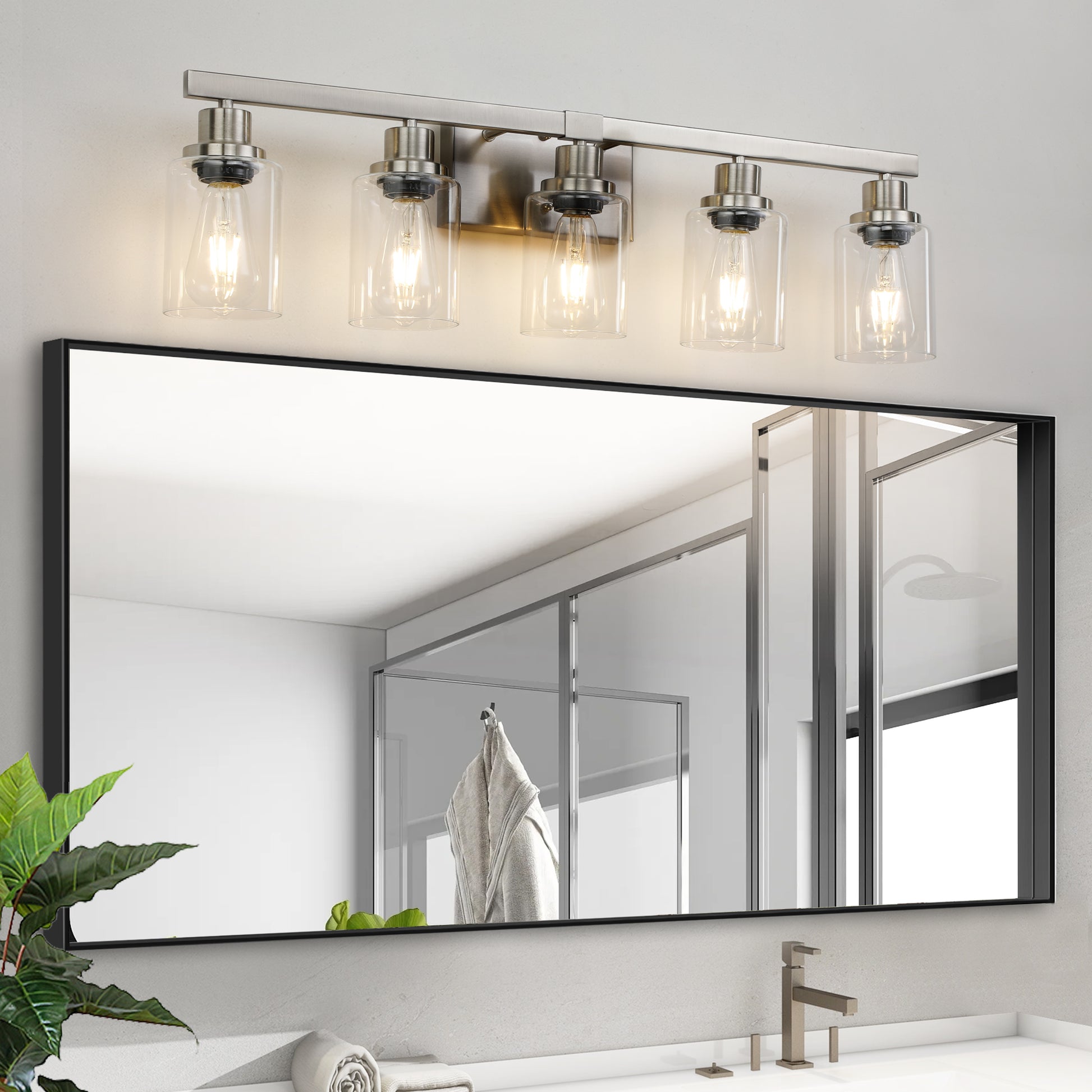 Modern 5 Light Bathroom Vanity Light Fixture Brushed Nickel Finish With Clear Glass Shades, Perfect For Bathroom, Vanity, And Dressing Area Lighting No Bulbs Brushed Nickel Glass,Iron