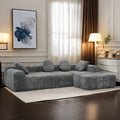 L Shaped Modular Modern Compressed Gray Sofa,Comfy Corduroy Fluffy Couch With Deep Seat,No Assembly Required Couch For Living Room Gray Linen Wood Primary Living Space Soft Cushion Back Extra Heavy