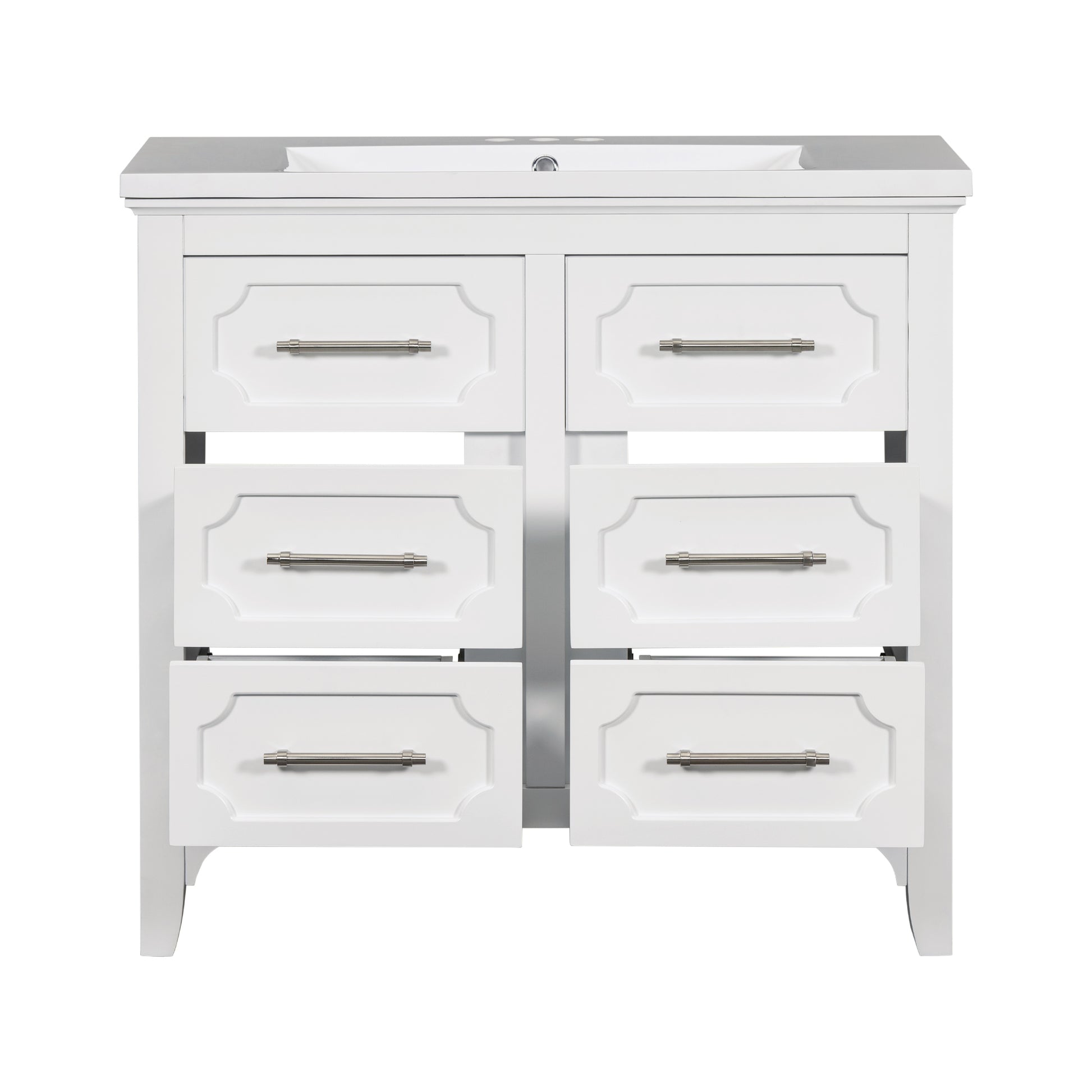 36'' Bathroom Vanity With Resin Sink Combo, Free Standing Single Vanity Set With Four Drawers, Solid Wood Frame Bathroom Storage Cabinet 4 White Bathroom Solid Wood Mdf Resin Painted