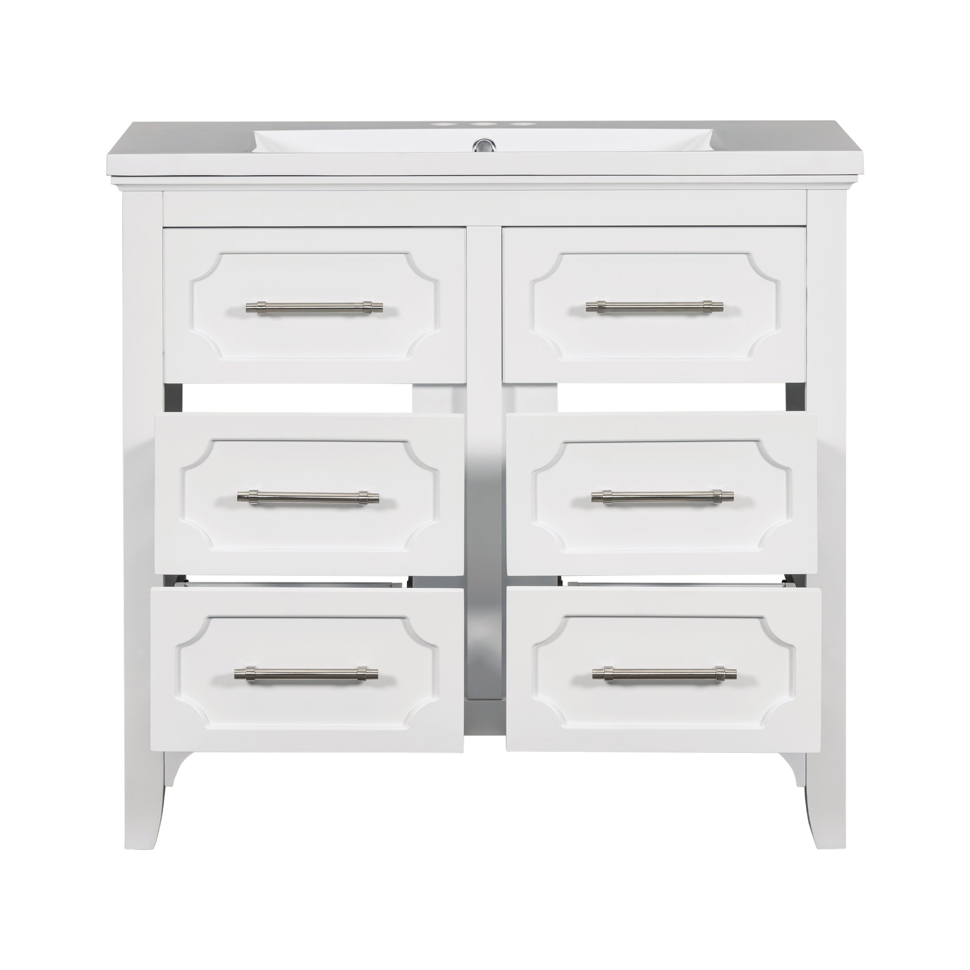 36'' Bathroom Vanity With Resin Sink Combo, Free Standing Single Vanity Set With Four Drawers, Solid Wood Frame Bathroom Storage Cabinet Same As Sw000128Aak White Bathroom Modern Solid Wood Mdf