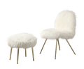 Contemporary Glam White Gold Fabric Faux Fur 1Pc Ottoman Upholstery Living Room Ottoman Seat White Gold Primary Living Space White Classic,Contemporary Square Solid Wood
