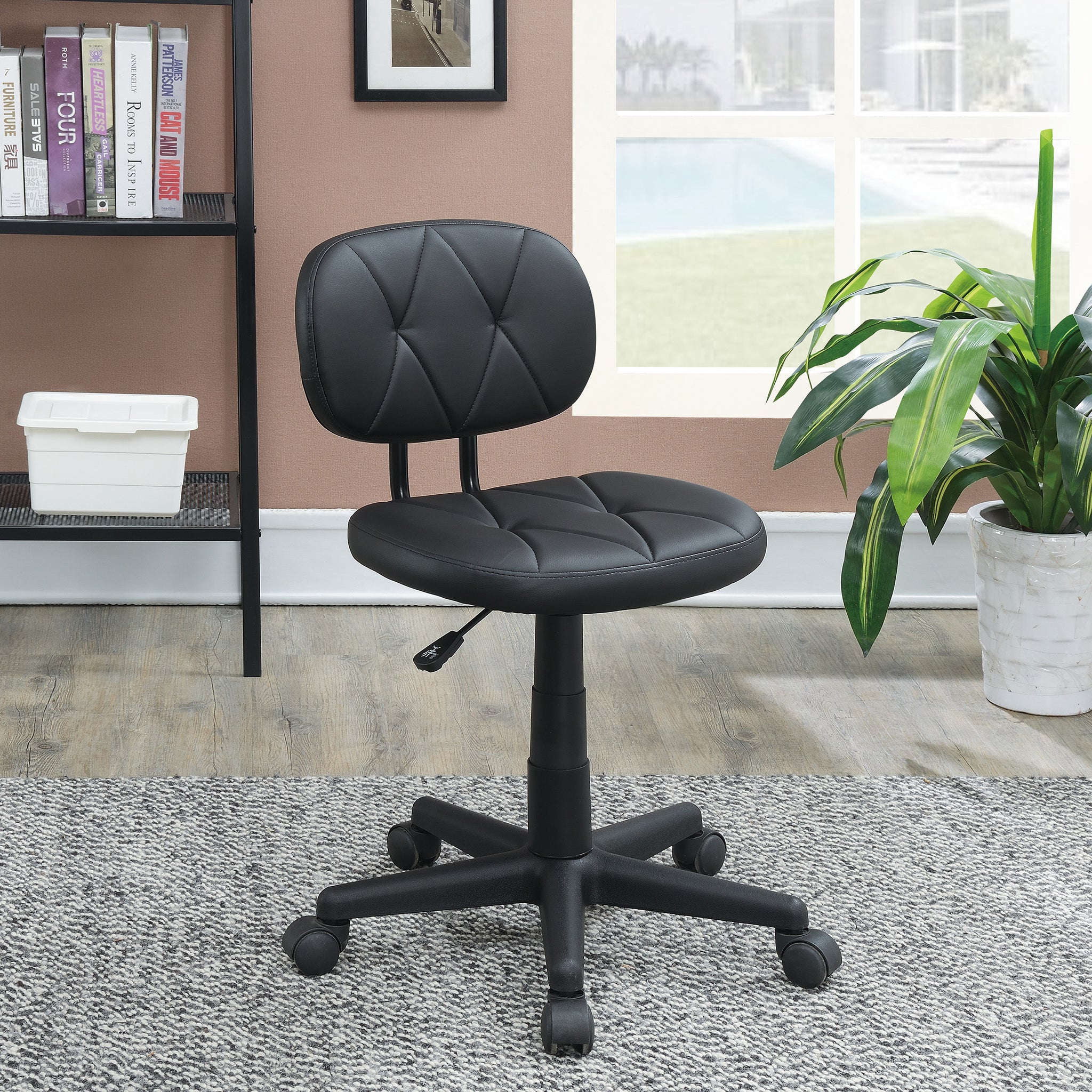 Low Back Adjustable Office Chair With Pu Leather, Black Caster Solid Black Office Office Chairs Solid Back Adjustable Height Pu