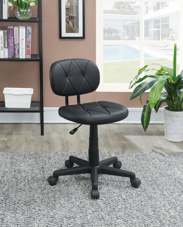 Low Back Adjustable Office Chair With Pu Leather, Black Caster Solid Black Office Office Chairs Solid Back Adjustable Height Pu