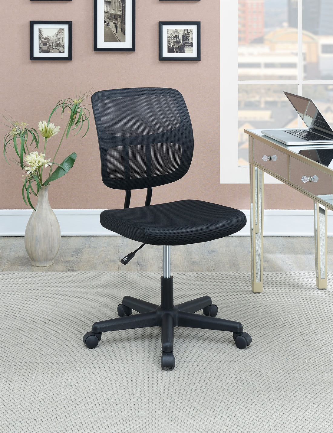 Mesh Back Adjustable Office Chair In Black Caster Solid Black Office Office Chairs Solid Back Adjustable Height Nylon Mesh