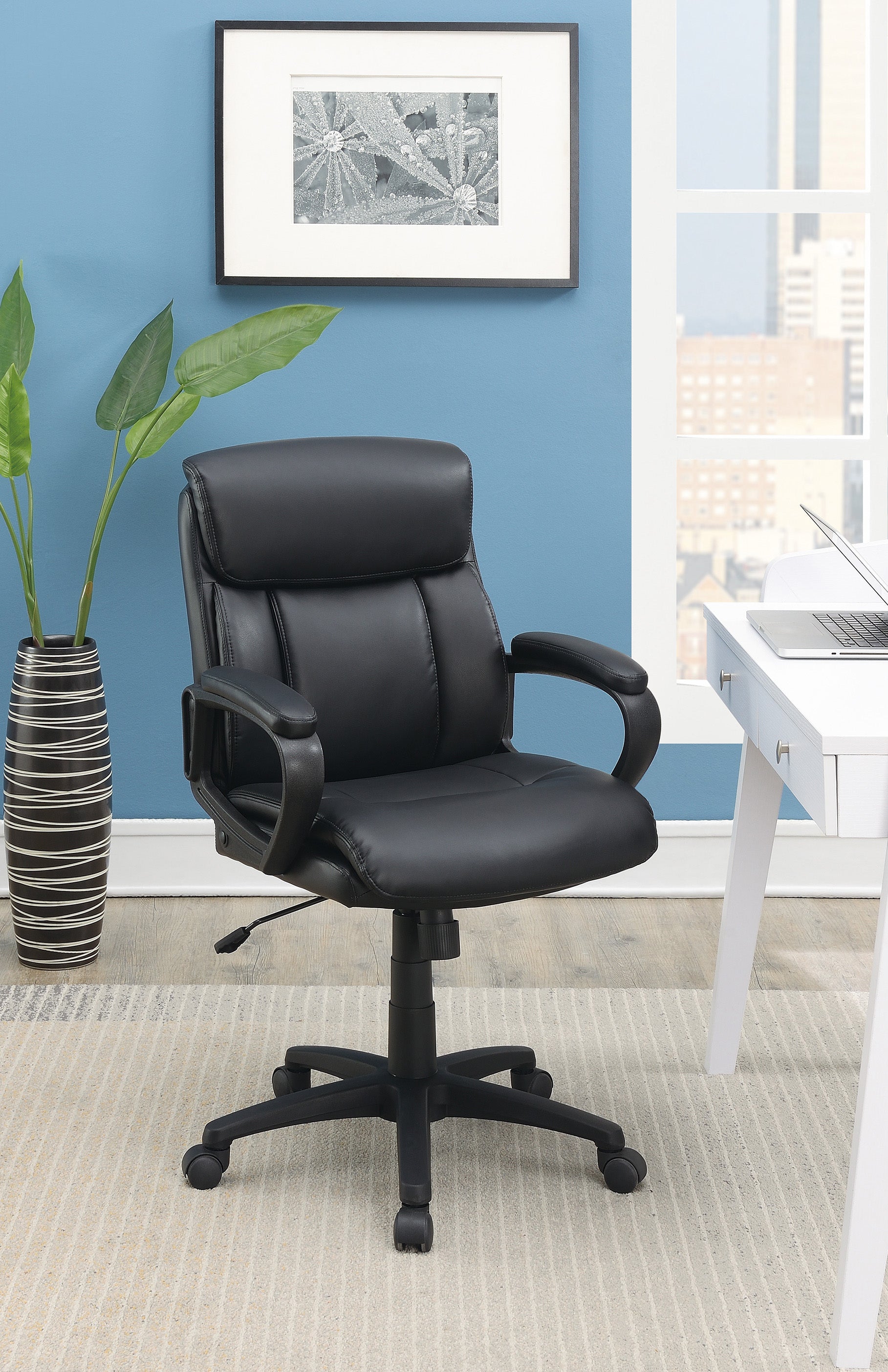 Standard Back Upholstered Office Chair, Black Caster Solid Black Office Office Chairs Solid Back Adjustable Height Pu