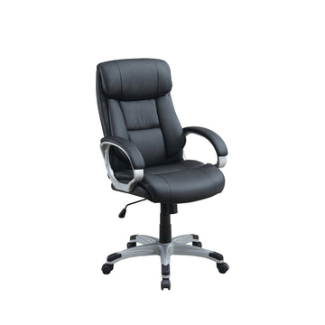 Adjustable Height Office Chair With Padded Armrests, Black Caster Solid Black Office Office Chairs Solid Back Adjustable Height Pu