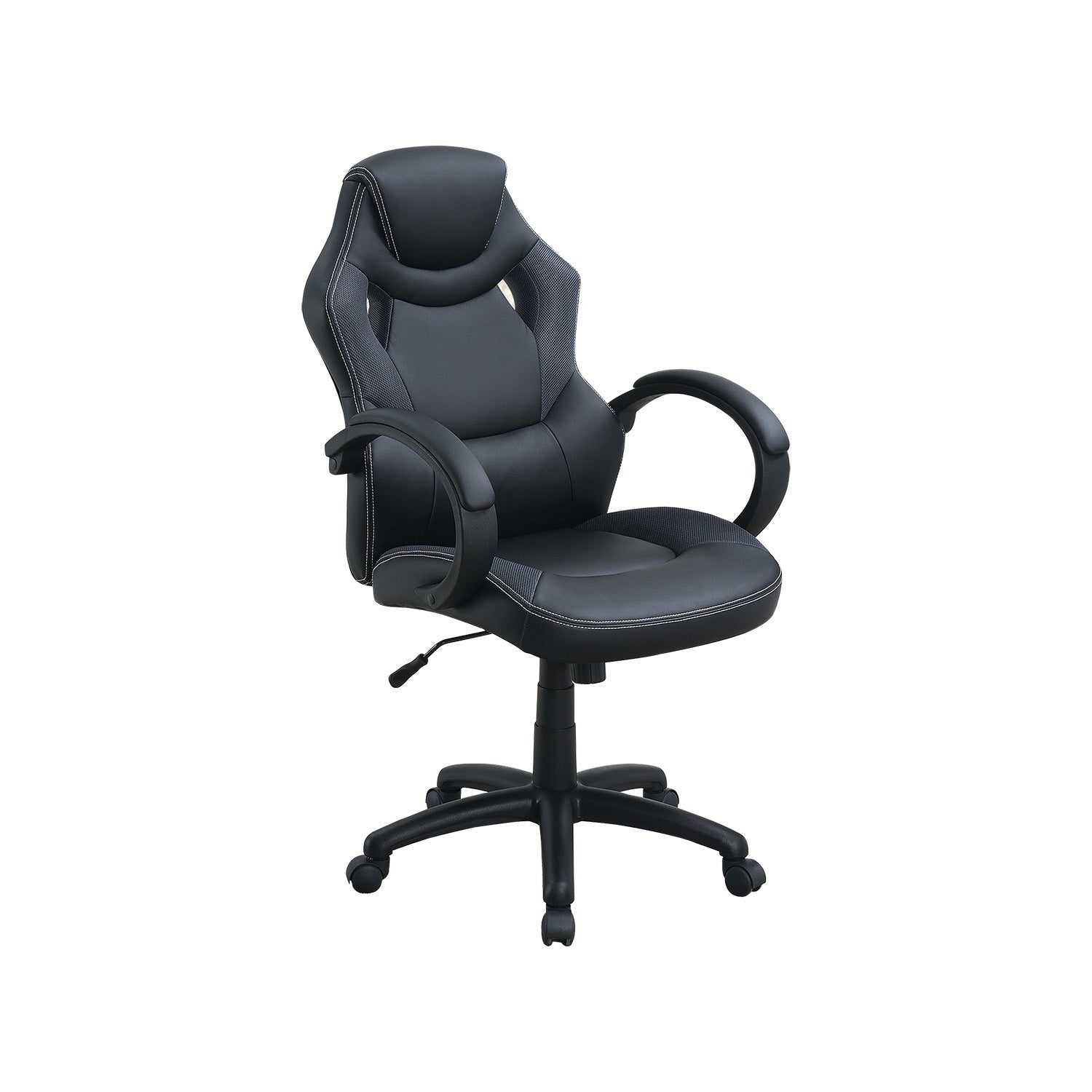 Adjustable Heigh Executive Office Chair, Black Caster Solid Black Office Office Chairs Solid Back Adjustable Height Pu