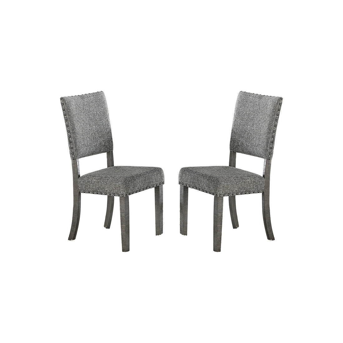 Set Of 2 Upholstered Fabric Dining Chairs, Grey Solid Grey Solid Back Solid Wood