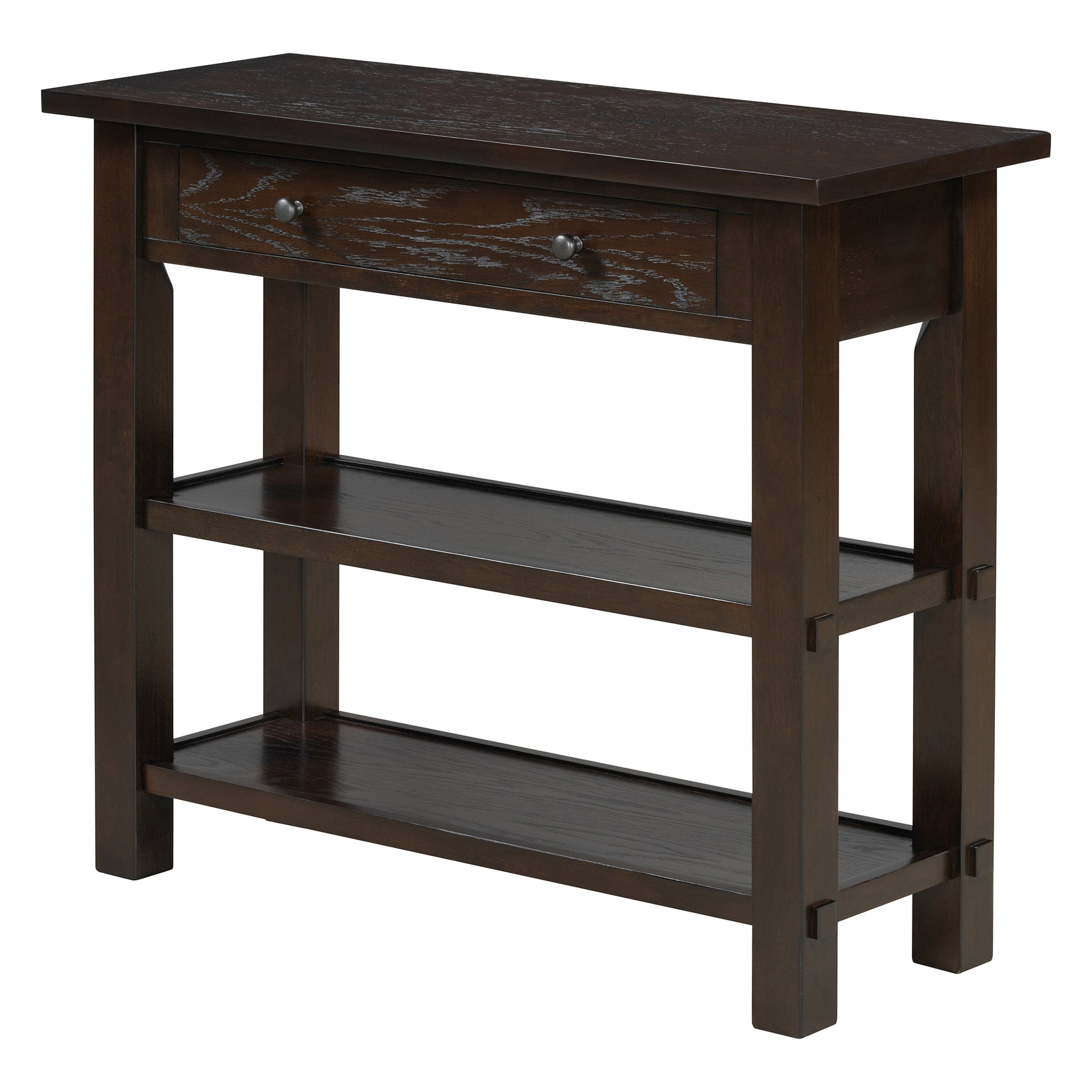 Retro Console Table With Drawer And Two Sturdy Shelves For Entryway, Living Room Espresso Espresso Mdf,Rubber Wood