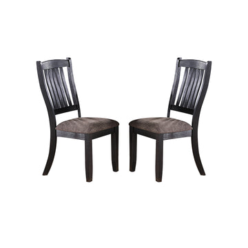 Dark Coffee Fabric Upholstered Side Chairs, Black Set Of 2 Solid Coffee Dining Room Dining Chairs Slat Back Solid Wood