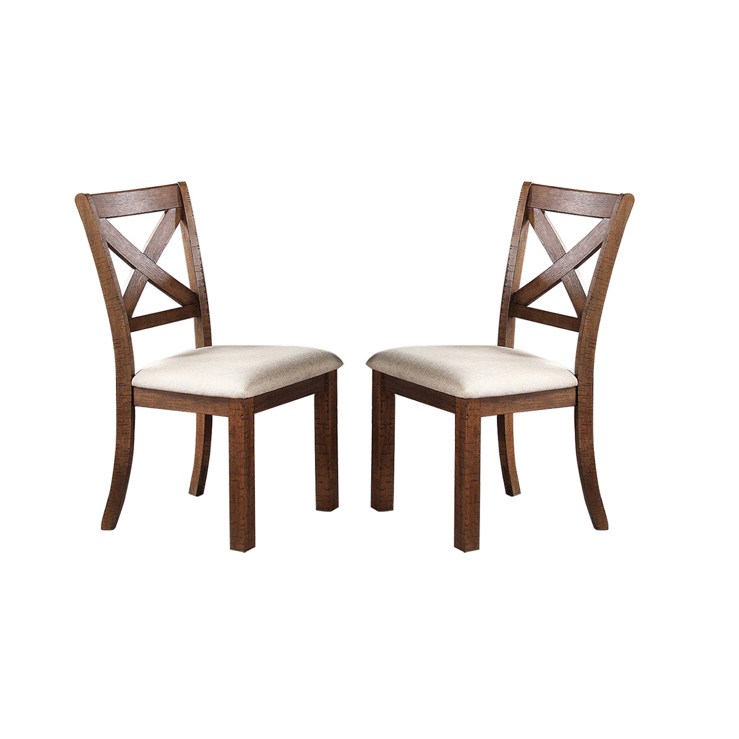 White Fabric Upholstery Wood Side Chairs, Brown Solid Brown Dining Room Cross Back Solid Wood