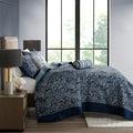 5 Piece Jacquard Bedspread Set With Throw Pillows Navy Queen Queen Navy Cotton