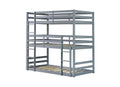 Triple Rubber Wood Bunk Bed With Two Built In Ladders, Guardrails, Twin Over Twin Over Twin, Detachable Triple Twin Bunk Bed,Grey Twin Grey Bedroom American Design Bed Frame Rubber Wood