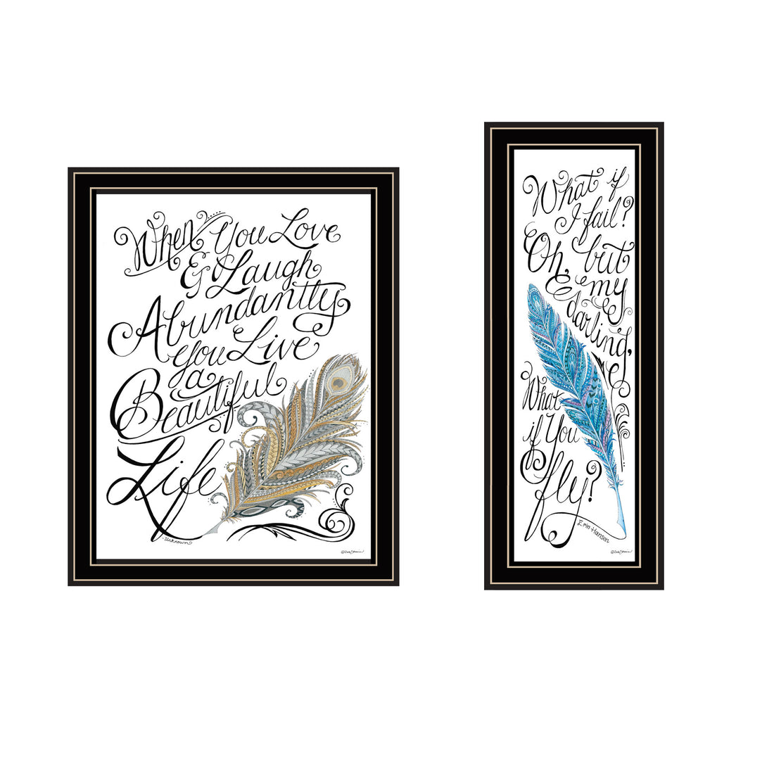 2 Piece Vignette What If I Fail Black Framed Wall Art For Living Room, Bedroom Wall Art Print For Home Decor By Deb Strain Multicolor Wood Paper