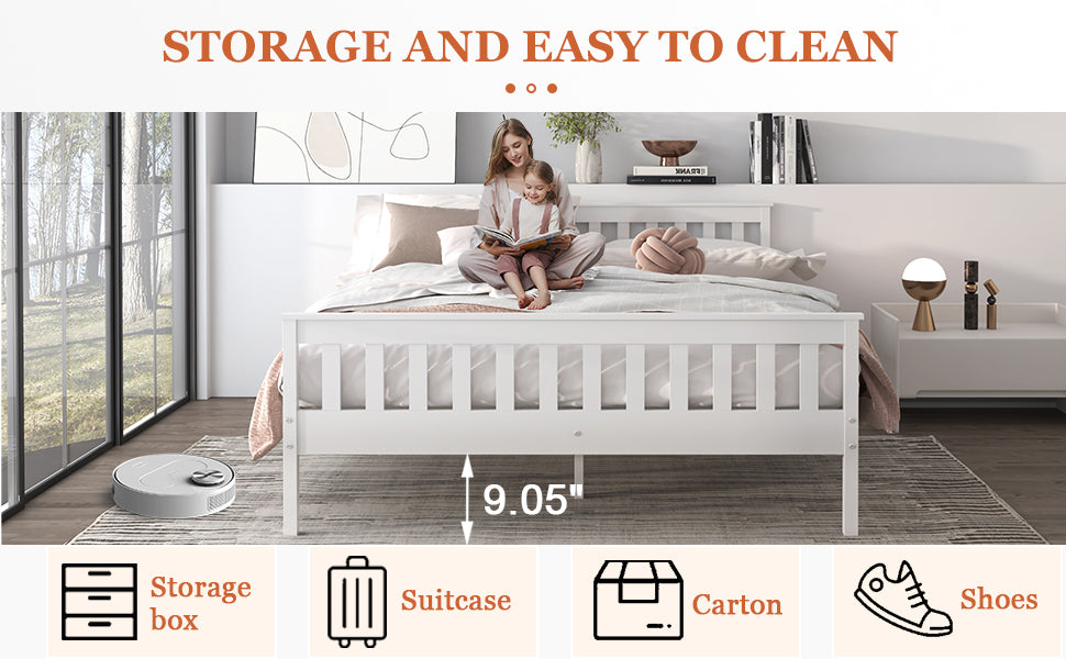 Queen Bed Frames With Headboard, Solid Wooden Platform Bed With Corner, Modern Low Profile Bed Frame, No Box Spring Needed, Grey Queen Grey Wood