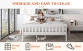 Queen Bed Frames With Headboard, Solid Wooden Platform Bed With Corner, Modern Low Profile Bed Frame, No Box Spring Needed, White Queen White Wood