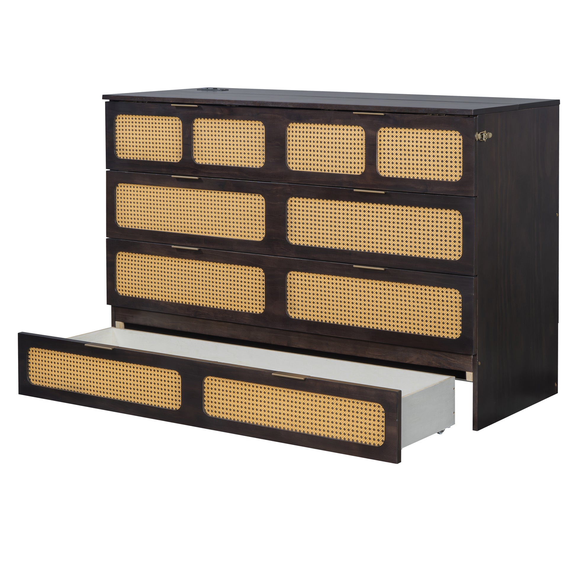 Queen Murphy Bed With Large Drawers,Espresso Queen Espresso Plywood