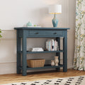 Retro Console Table With Drawer And Two Sturdy Shelves For Entryway, Living Room Navy Navy Mdf,Rubber Wood