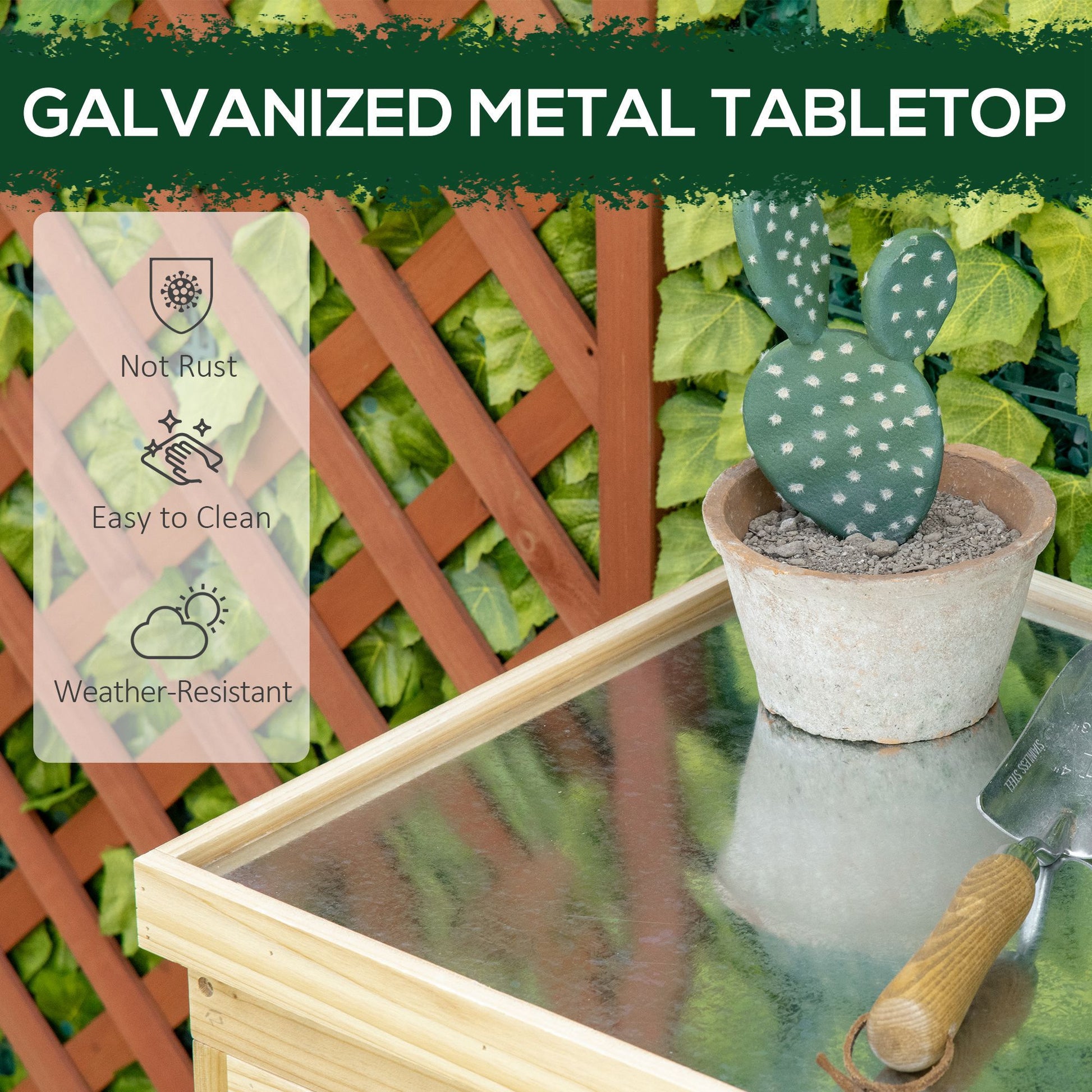 Outsunny Garden Storage Cabinet, Outdoor Tool Shed With Galvanized Top And Two Shelves For Yard Tools Or Pool Accessories, Natural Natural Wood Wood