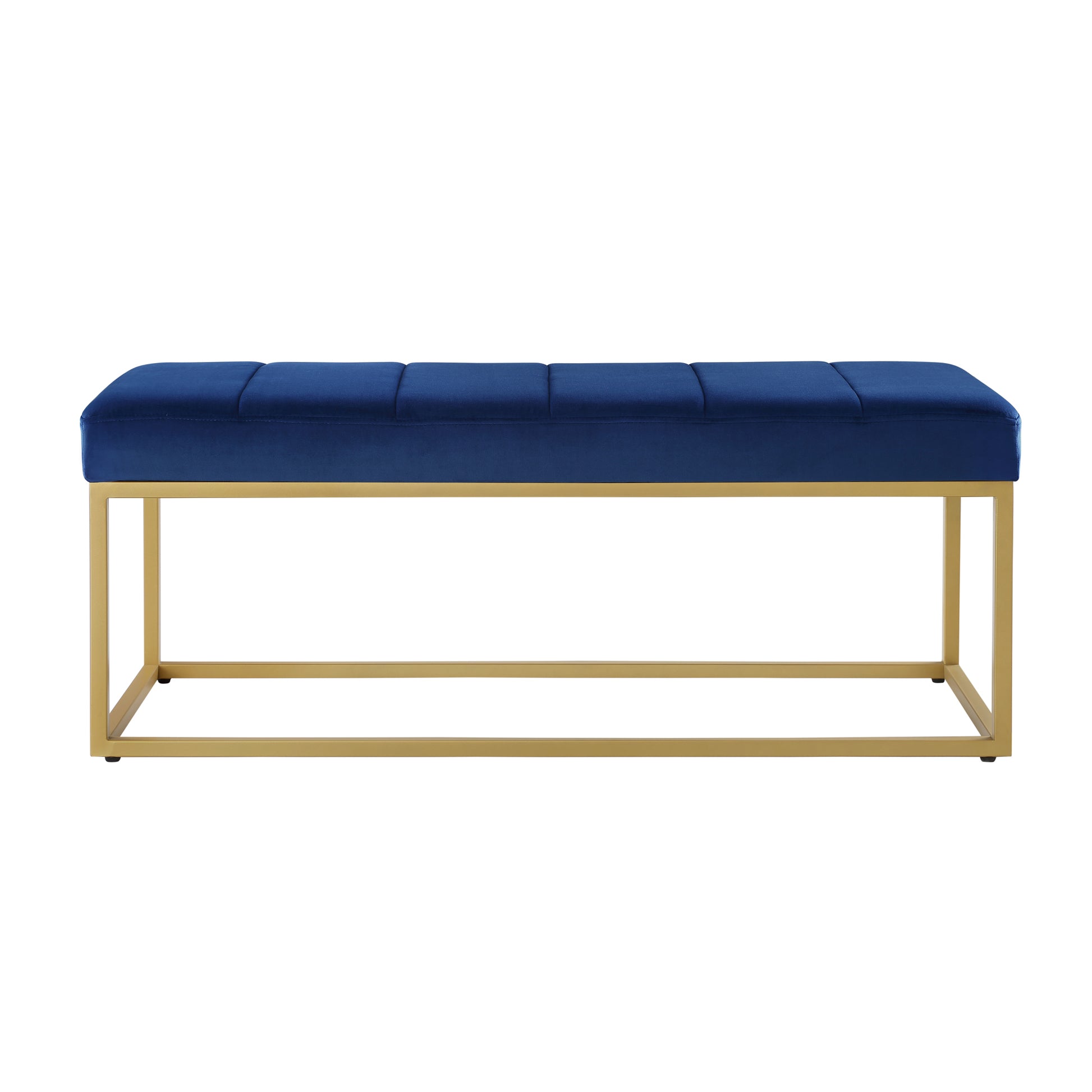 Modern Tufted Channel Entryway Bench Emerald Velvet Upholstered End Of Bed Bench With Metal Frame,Footboard Bench For Living Room, Bedroom Navy Foam Velvet