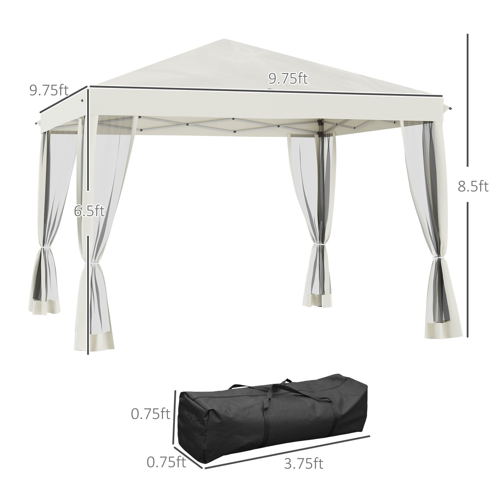 Outsunny 10' X 10' Pop Up Canopy Tent With Netting, Instant Gazebo, Ez Up Screen House Room With Carry Bag, Height Adjustable, For Outdoor, Garden, Patio, Beige Beige Steel