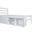 Twin Size Wood Platform Bed With Removable Storage Shelves, Built In Two Storage Drawers For Added Convenience, White Twin White Wood