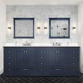 Navy Blue Double Bath Vanity 84 In. W X 22 In. D, With White Quartz Top Navy Blue Plywood Wood