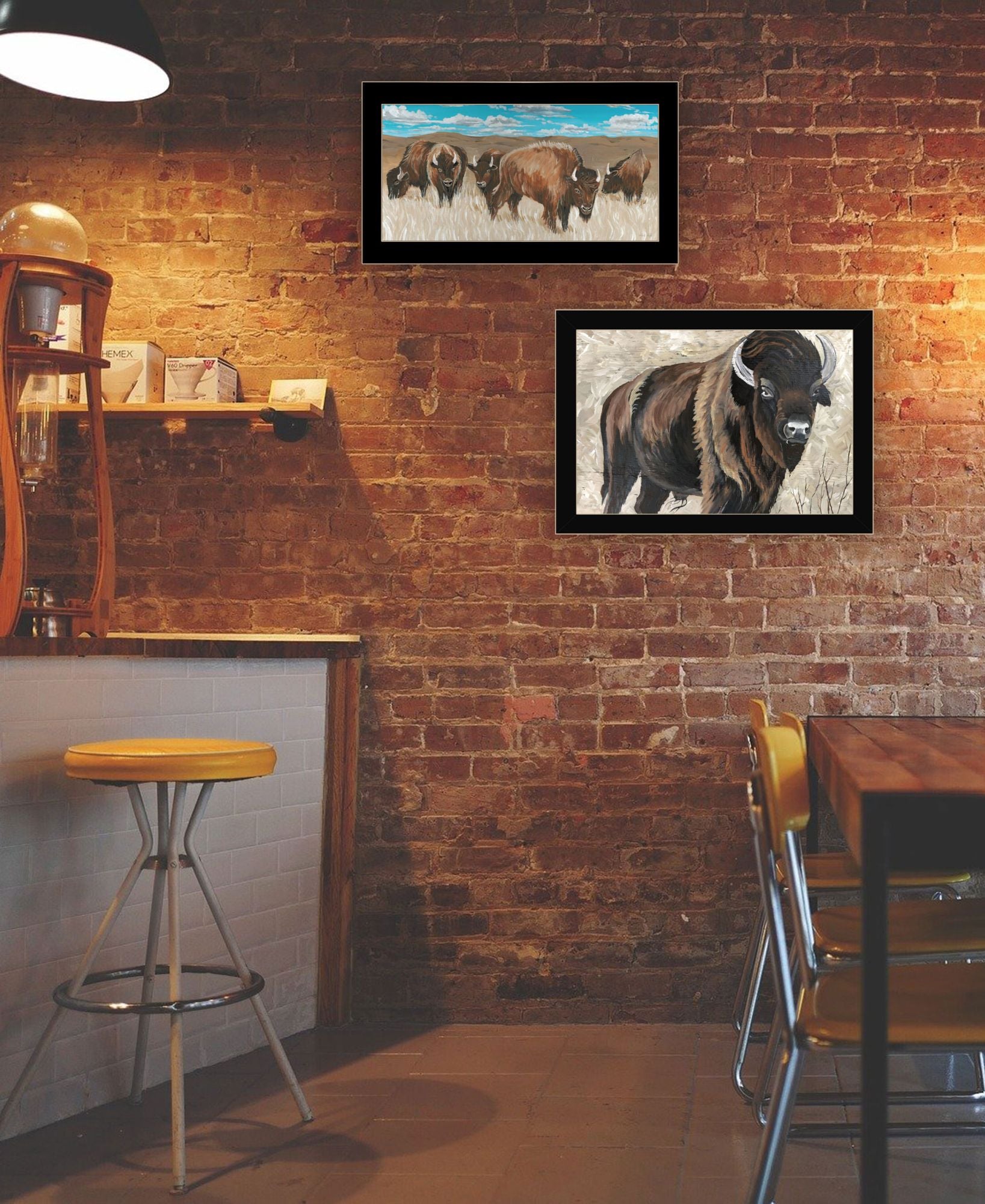 "The Boss Of The Bison Herd" Framed Wall Art For Living Room, Wall Art Print For Home Decor, Bedroom Wall Art By Cindy Jacobs Multicolor Wood Paper