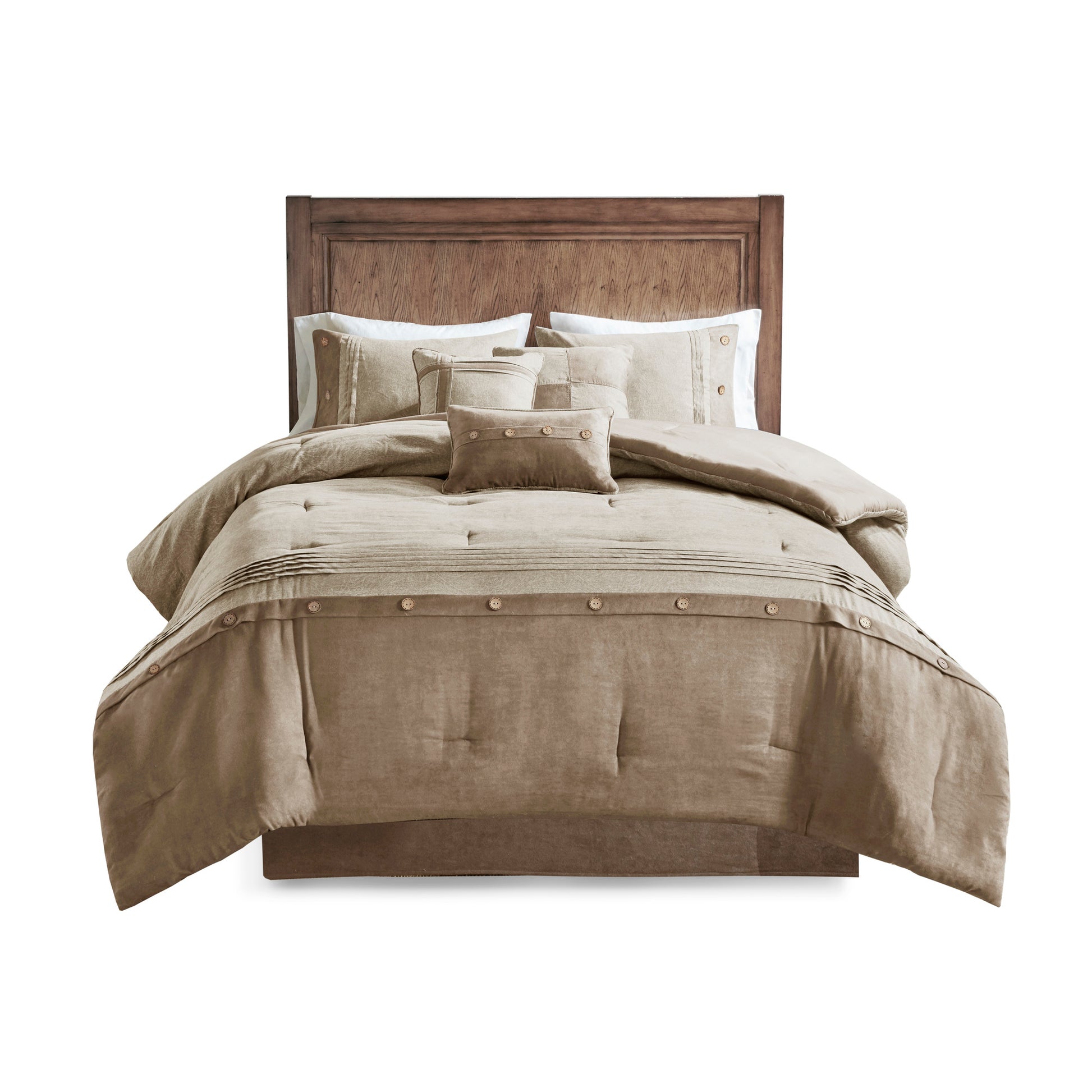 7 Piece Faux Suede Comforter Set Tan King King Tan Polyester