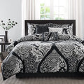 7 Piece Cotton Printed Comforter Set Black Cal King California King Black Polyester