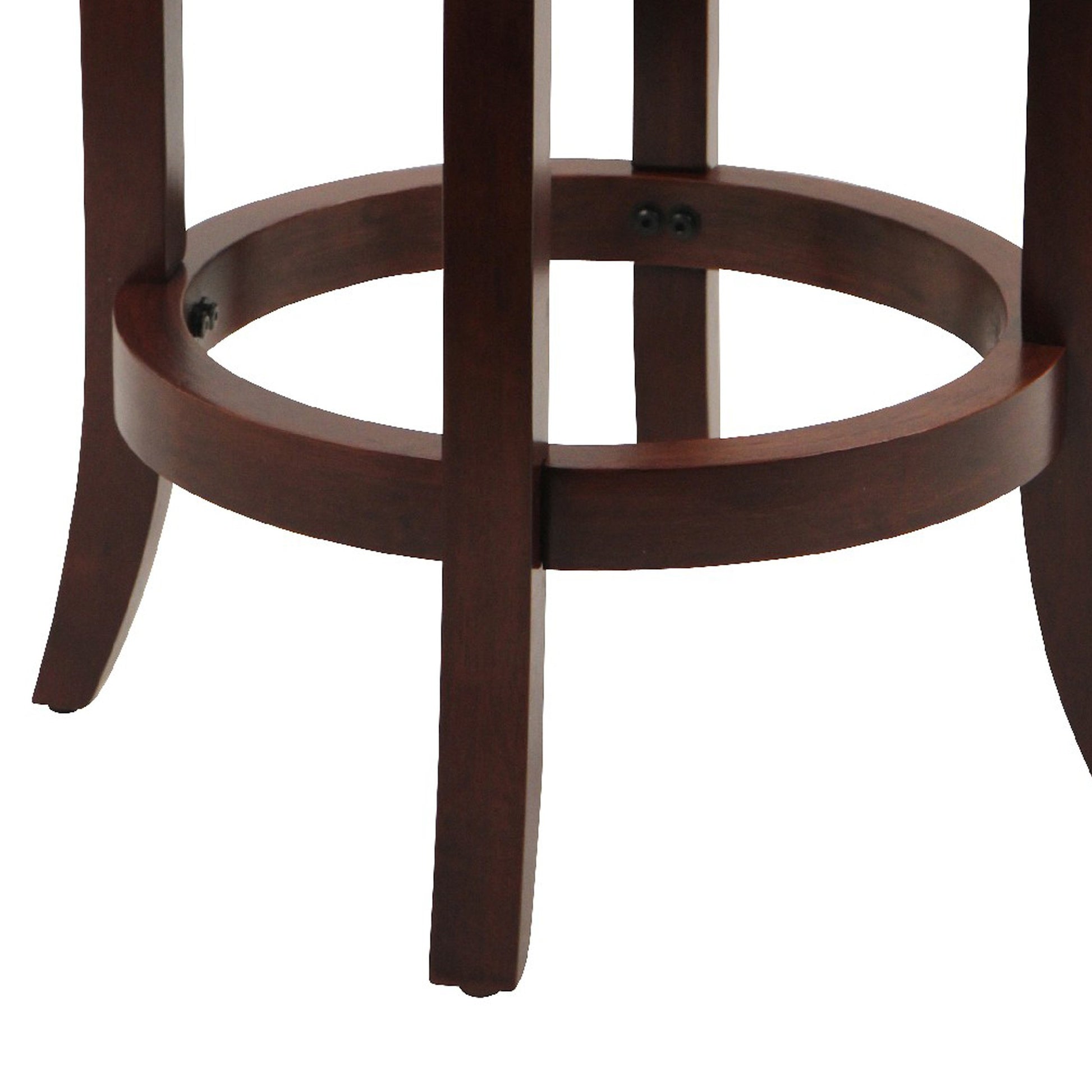 Sabi 24 Inch Swivel Counter Stool, Solid Wood, Faux Leather, Brown, Black Brown Solid Wood