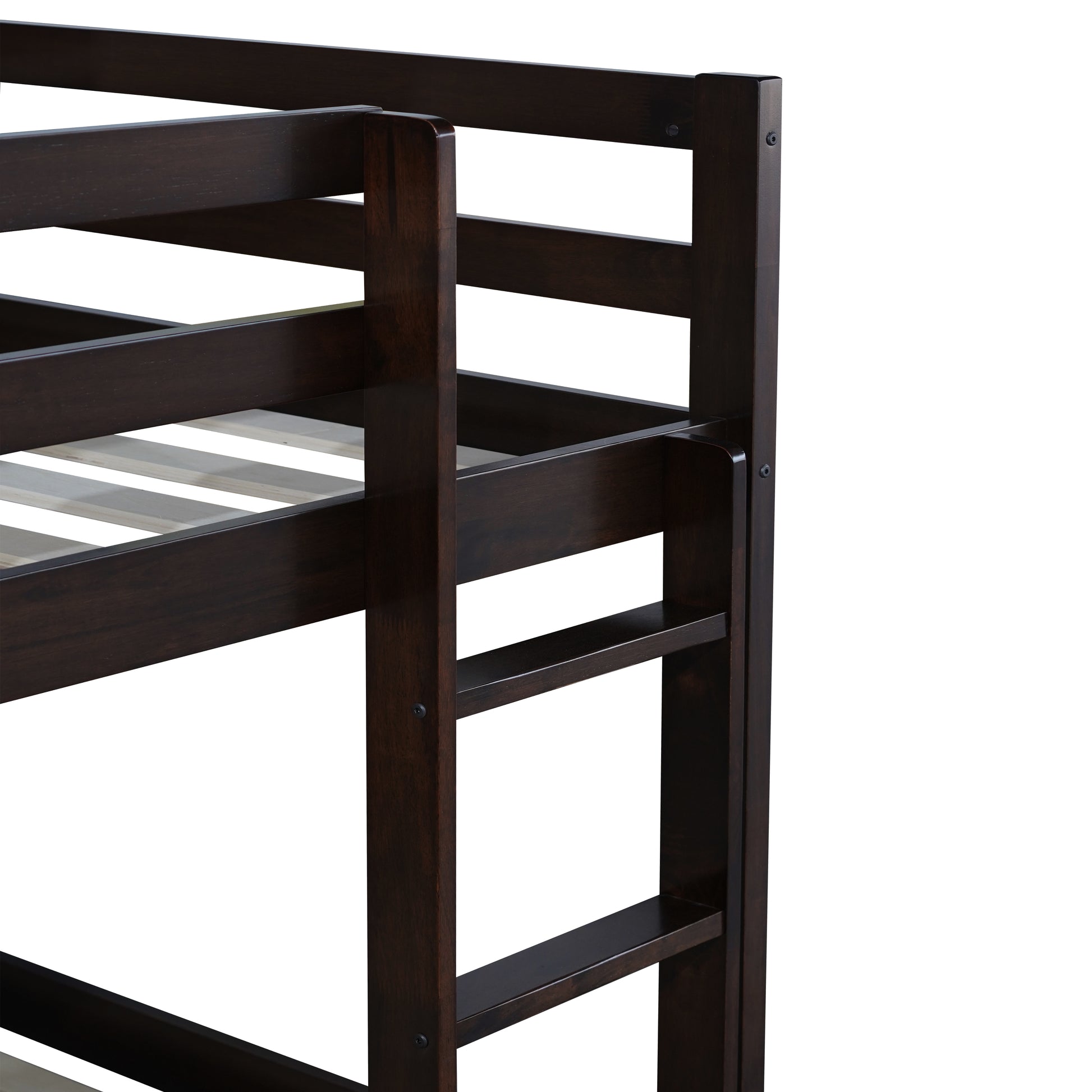 Solid Woodensolid Rubber Wooden Twin Over Twin Loft Bed With Ladder ,Upper And Bottom Bed Platforms Crafted With Strengthened Slats,Espresso Twin Espresso Rubber Wood