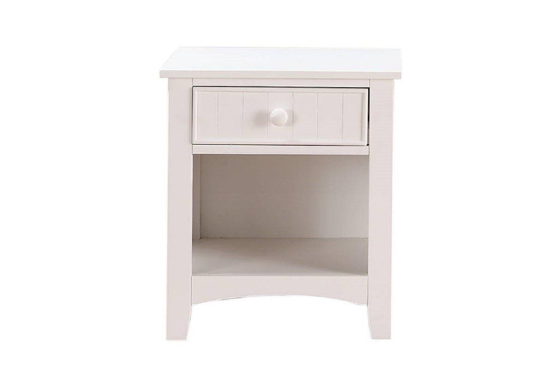 Karine Wooden Nightstand With One Drawer In White Finish White 1 Drawer Bedroom Rectangle Shelf Solid Wood