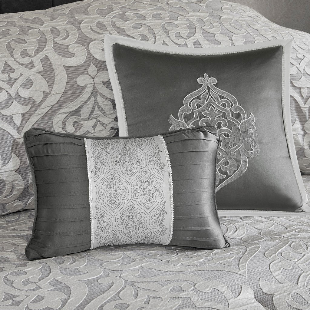 8 Piece Jacquard Comforter Set Silver Silver Cal King California King Silver Silver Polyester