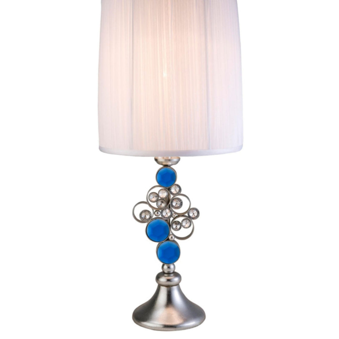 28" Tall Polyresin Table Lamp "Just Dazzle" With Silver Finish, White Shade Silver Metal