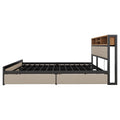 Metal Queen Size Platform Bed With 4 Drawers, Upholstered Headboard And Footboard, Sockets And Usb Ports, Beige Queen Beige Black Fabric Metal